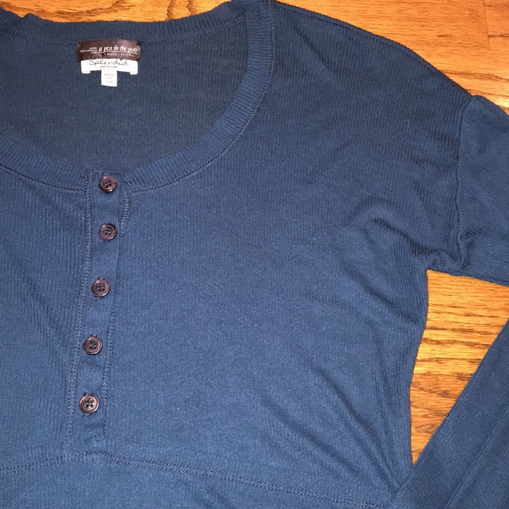 Spendid Pea In the Pod teal ribbed shirt medium